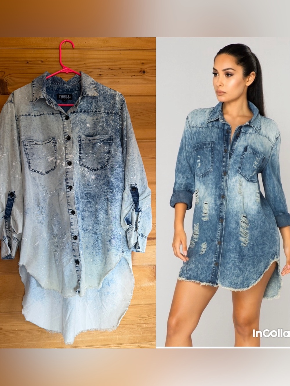 Acid washed, distressed button down denim long sleeve shirt XL oversized layer